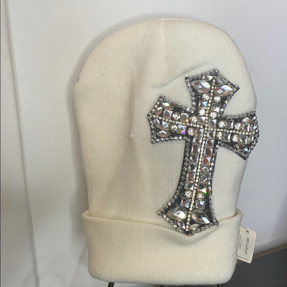 Jeweled Cross Appliqué Beanie Hat